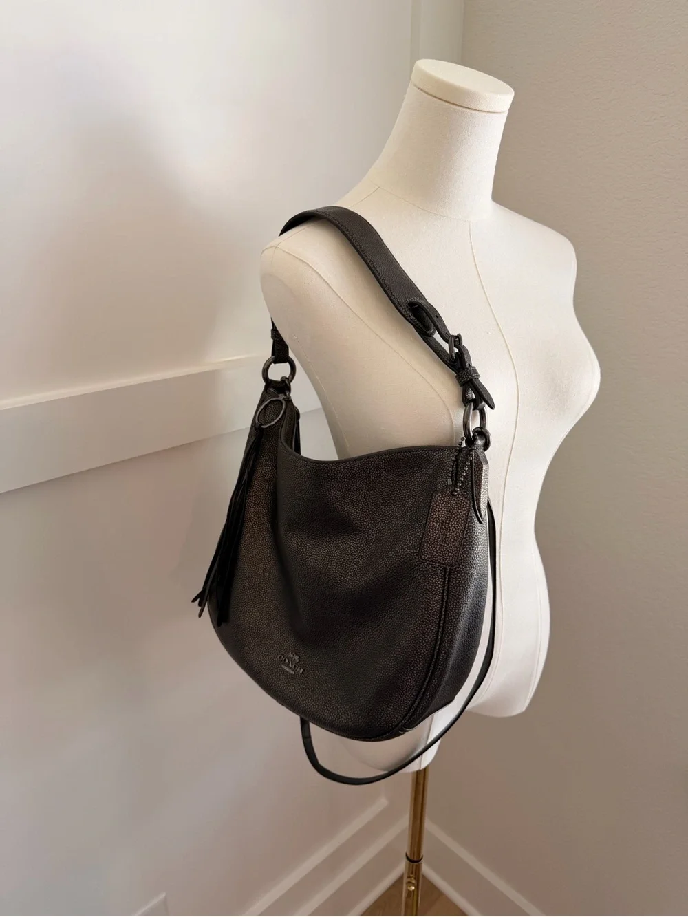 Coach Pebbled Leather Hobo Bag in Charcoal